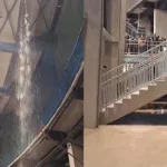 Sốc: Camp Nou vừa tái thiết xong đã dột nát, CĐV hoảng loạn tránh mưa trong sân 1